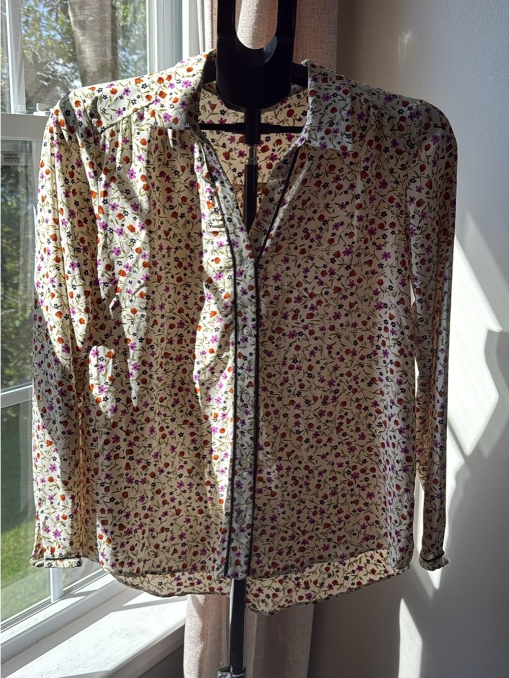 Zara Cream Blouse with Pink & Green Floral Print